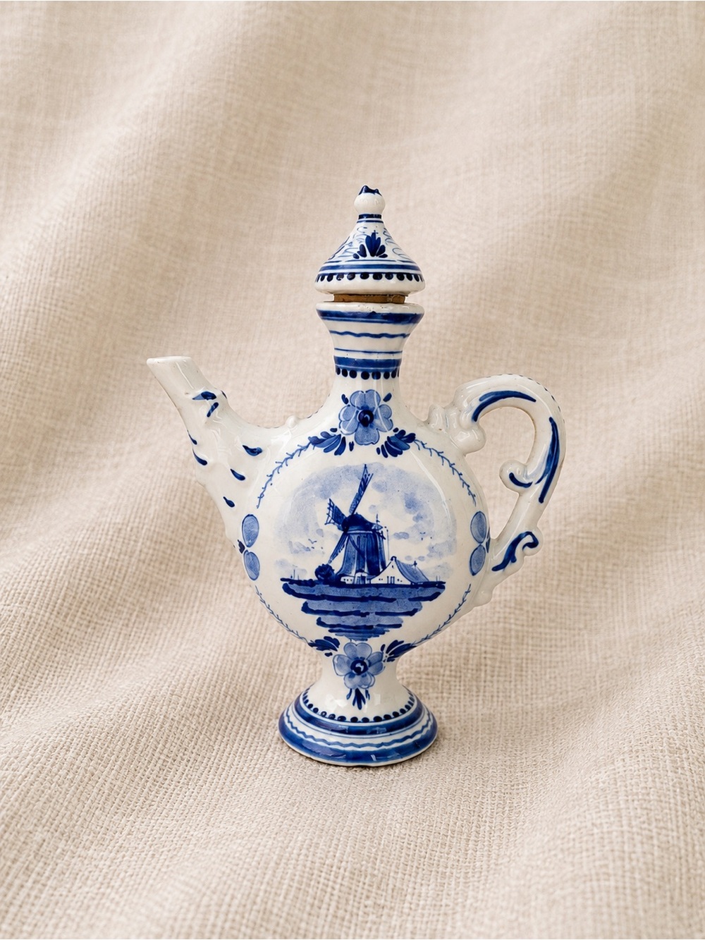Vintage Delft Blue Herman Jansen Windmill Decanter | Hand-Painted Dutch Pottery